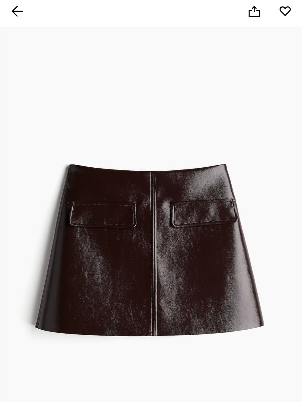 H&M Dark Brown Faux Leather Mini Skirt with Flap Pockets